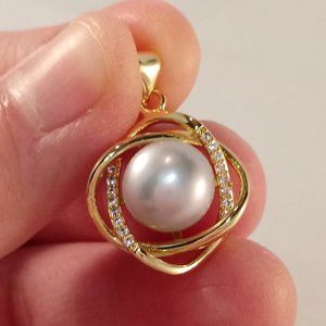 Gold Silver AAAA Infinity Genuine Gray South Sea Pearl Zircon Necklace Pendant